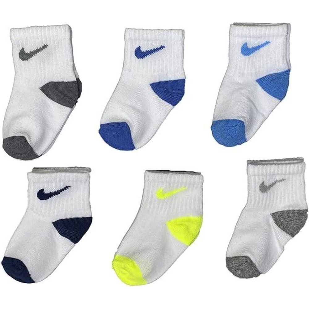Nike Kids Everyday Cushioned Ankle Socks 6 Pair Pack White Blue Grey Neon BNWT